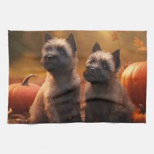 Cairn Terrier Puppy Autumn Delight Pumpkin  Tea Towel
