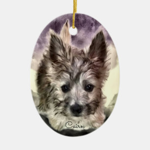 Cairn Terrier Puppy Oval Ornament, Watercolor Ceramic Tree Decoration