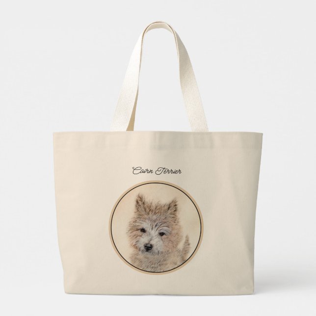 Cairn Terrier Puppy Painting Cute Original Dog Art Large Tote Bag (Back)
