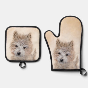 Cairn Terrier Puppy Painting Cute Original Dog Art Oven Mitt & Pot Holder Set