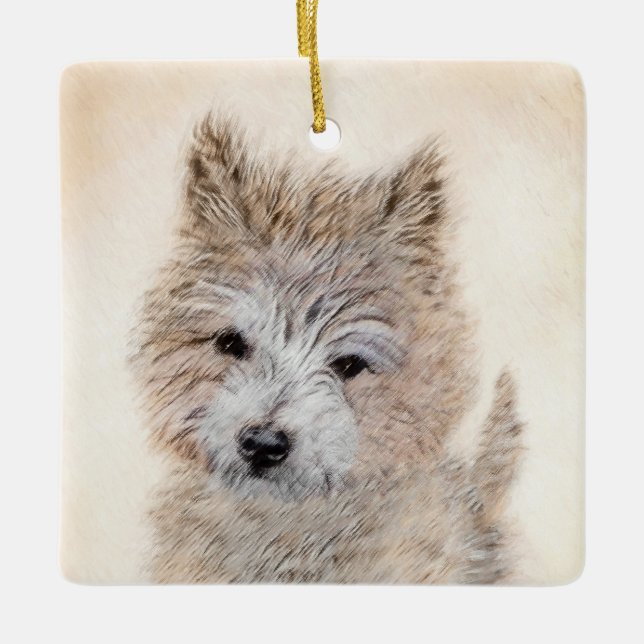 Cairn Terrier Puppy Painting - Original Dog Art Ceramic Ornament (Front)