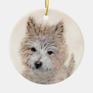 Cairn Terrier Puppy Painting - Original Dog Art Ceramic Tree Decoration