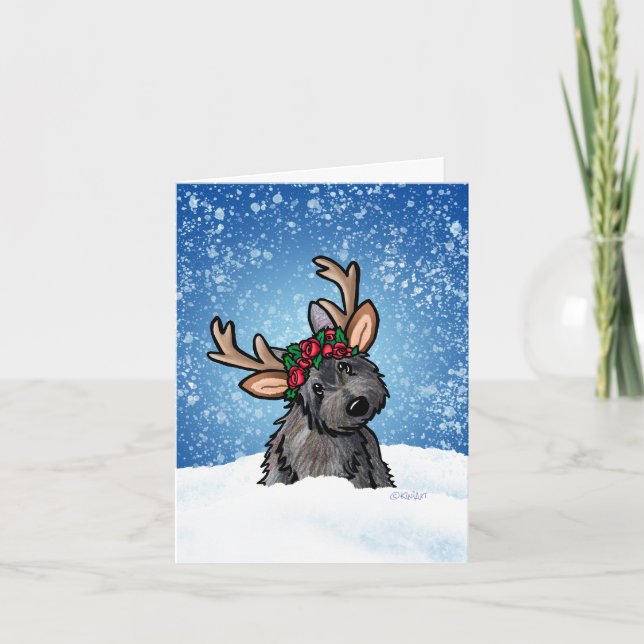 Cairn Terrier Reindeer Christmas Card (Front)