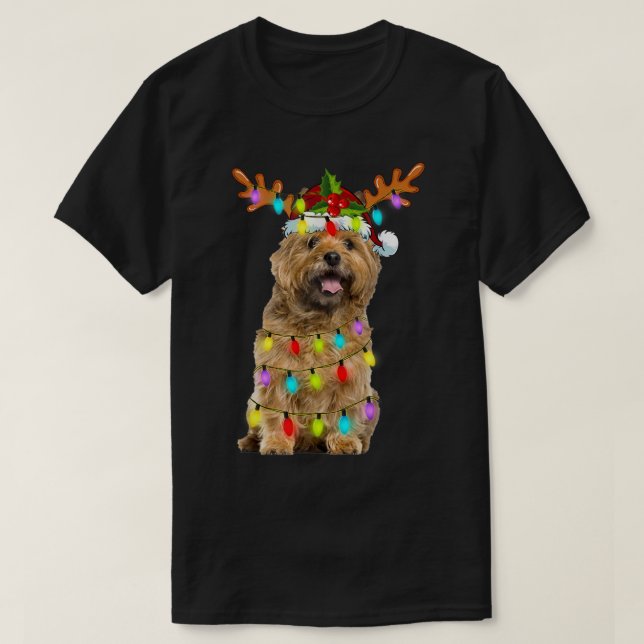 Cairn Terrier Reindeer Christmas Lights Funny Dog  T-Shirt (Design Front)