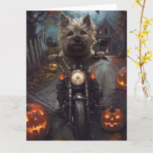 Cairn Terrier Riding Motorcycle Halloween Scary Card