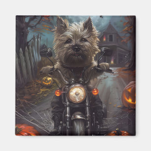 Cairn Terrier Riding Motorcycle Halloween Scary Magnet