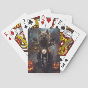 Cairn Terrier Riding Motorcycle Halloween Scary Playing Cards