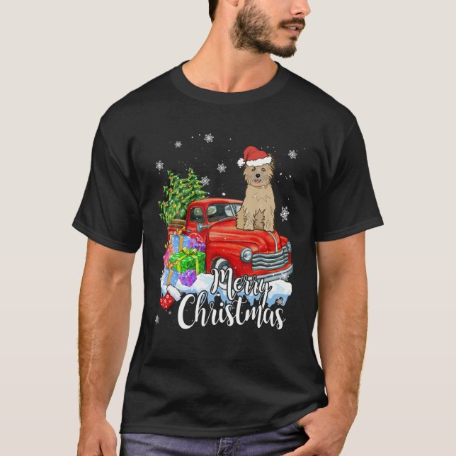 Cairn Terrier Riding Red Truck Merry Christmas Xma T-Shirt (Front)