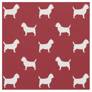 Cairn Terrier Silhouettes Pattern Red Fabric