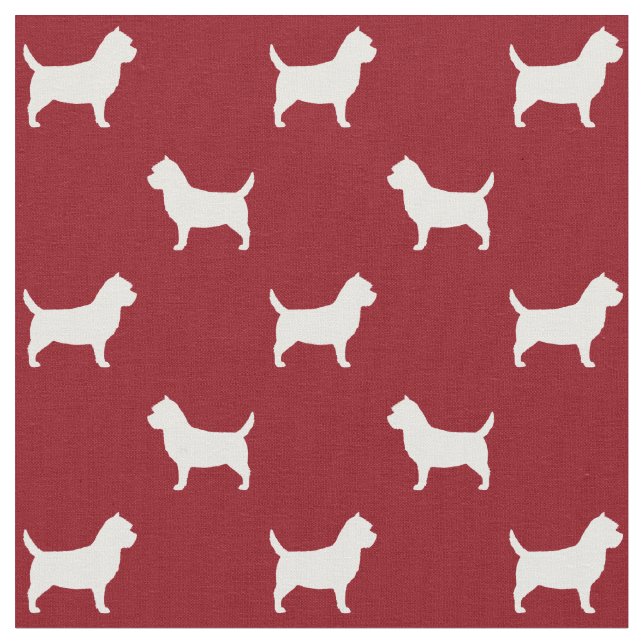 Cairn Terrier Silhouettes Red and White Patterned Fabric (Close Up)
