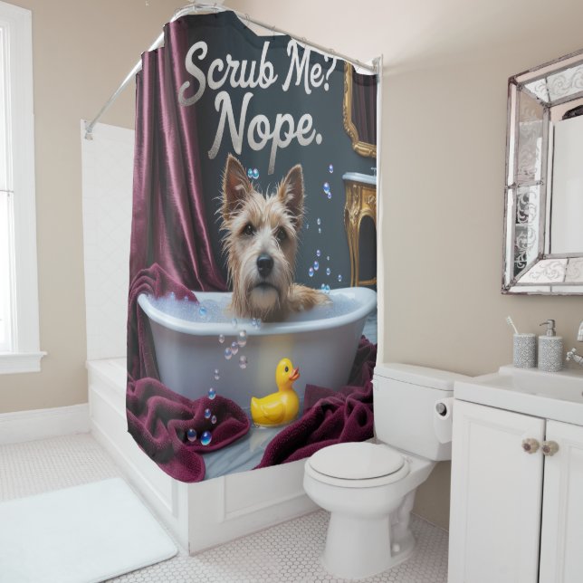 Cairn Terrier Sloppy Sleepy Cute Funny Shower Curtain (In Situ)
