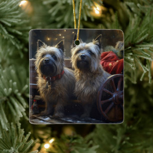 Cairn Terrier Snowy Sleigh Christmas Decor  Ceramic Ornament