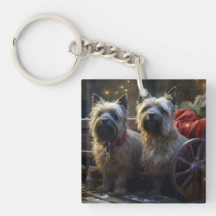 Cairn Terrier Snowy Sleigh Christmas Decor   Key Ring