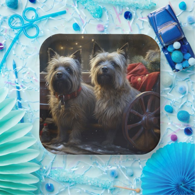 Cairn Terrier Snowy Sleigh Christmas Decor  Paper Plate (Party)