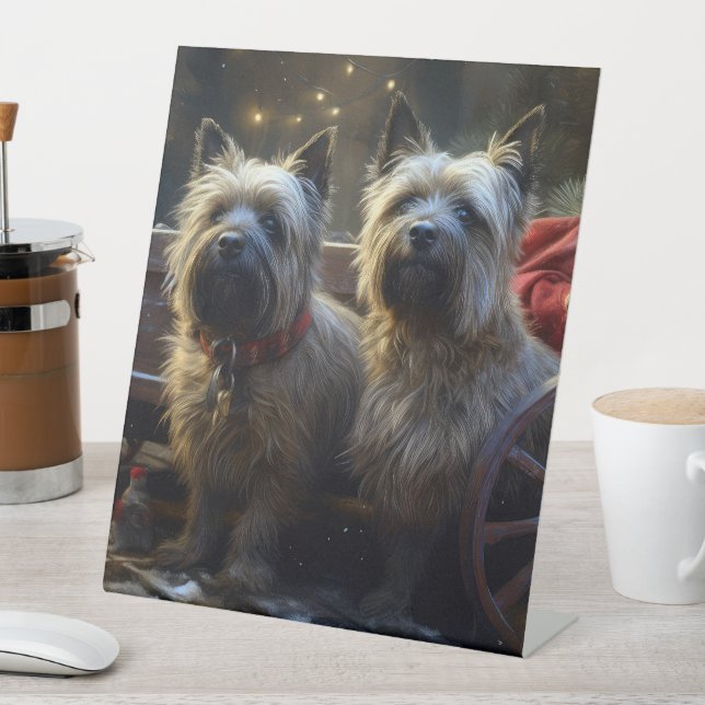 Cairn Terrier Snowy Sleigh Christmas Decor  Pedestal Sign (In SItu)