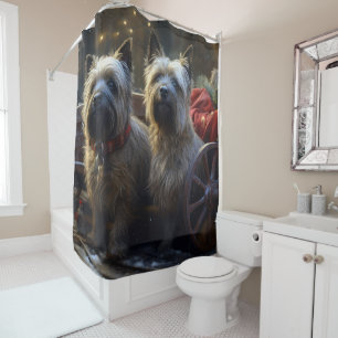 Cairn Terrier Snowy Sleigh Christmas Decor   Shower Curtain