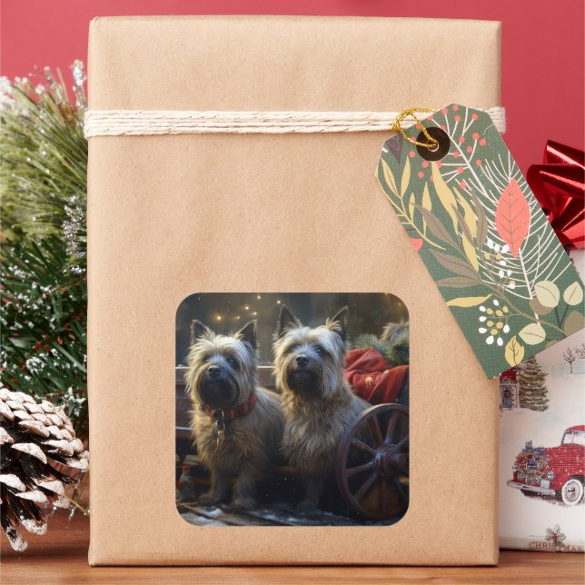 Cairn Terrier Snowy Sleigh Christmas Decor  Square Sticker (Holiday)