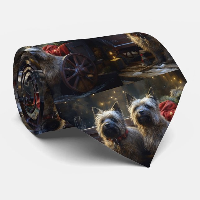 Cairn Terrier Snowy Sleigh Christmas Decor  Tie (Rolled)