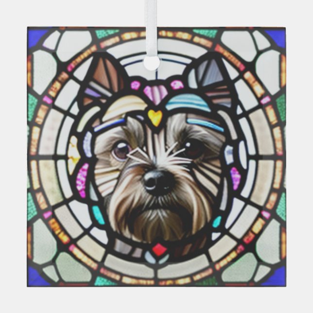 Cairn Terrier "Stained Glass"  Glass Tree Decoration (Front)