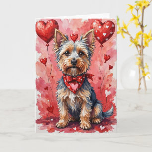 Cairn Terrier Valentine Dog Sitting with Hearts Card