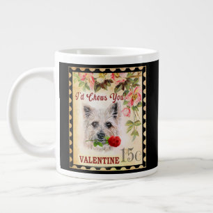 Cairn terrier Vintage Valentine Dog With Rose Large Coffee Mug