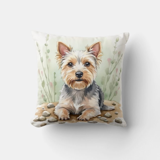 Cairn Terrier Watercolor Pebble Pattern Art Cushion (Front)