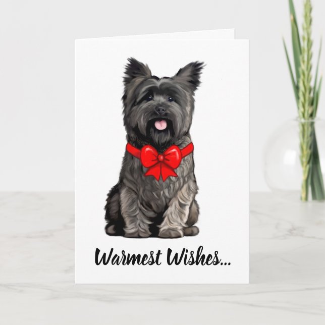 Cairn Terrier Wearing a Christmas Bow  Card (Front)