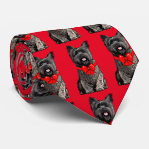 Cairn Terrier with a Bow at Christmas Neck Tie