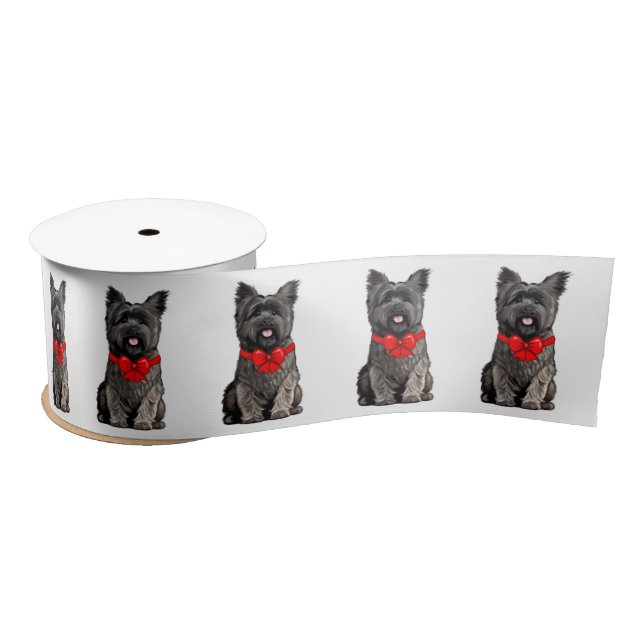 Cairn Terrier with a Christmas Bow 3" Satin Ribbon (Spool)