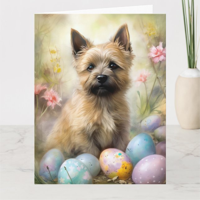 Cairn Terrier with Easter Eggs Holiday Card (Front)
