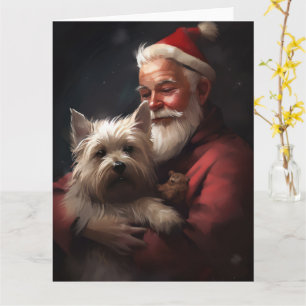 Cairn Terrier With Santa Claus Festive Christmas Card