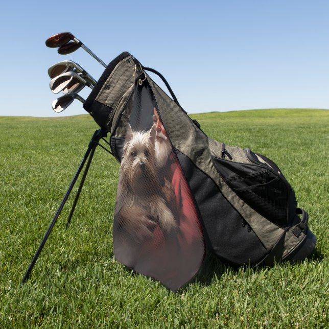 Cairn Terrier With Santa Claus Festive Christmas Golf Towel (Green)