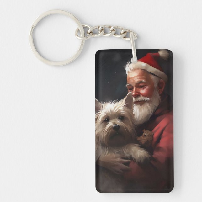Cairn Terrier With Santa Claus Festive Christmas Key Ring (Front)