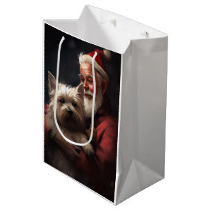 Cairn Terrier With Santa Claus Festive Christmas Medium Gift Bag