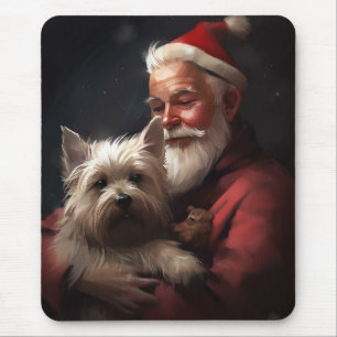 Cairn Terrier With Santa Claus Festive Christmas Mouse Mat