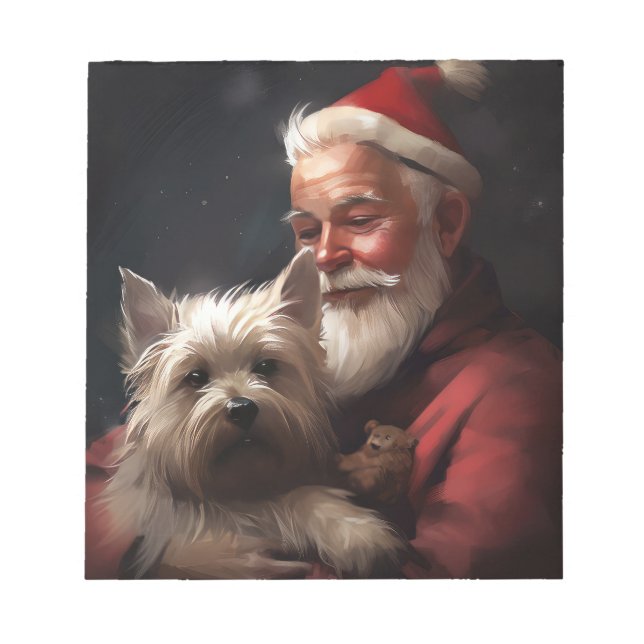 Cairn Terrier With Santa Claus Festive Christmas Notepad (Front)