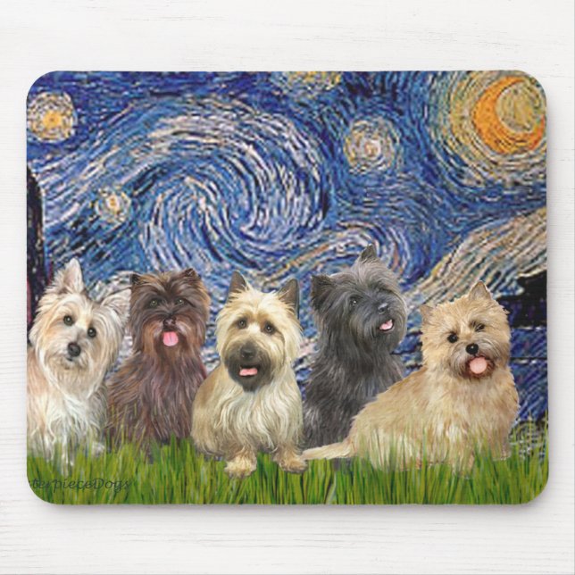 Cairn Terriers (Five) - Starry Night Mouse Mat (Front)