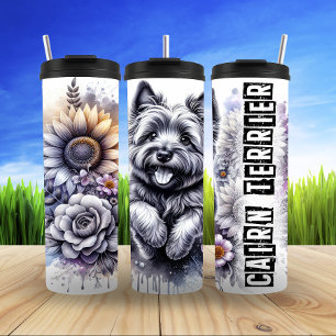 Cairn Terrier's Grayscale Garden Joy Thermal Tumbler