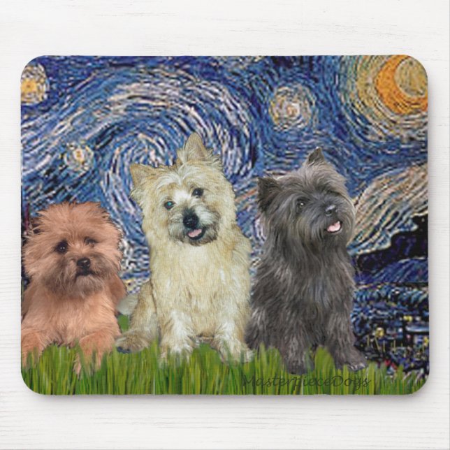Cairn Terriers (three) - Starry Night Mouse Mat (Front)