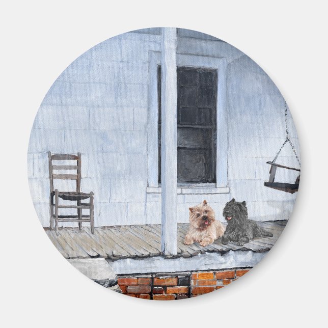 Cairn Terriers Wait Outside of Shop Magnet (Front)