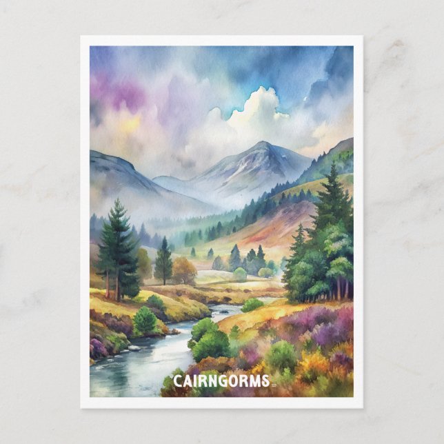 Cairngorms National Park Watercolor Painting Postcard (Front)