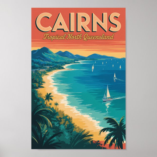 Cairns Australia Illustration Travel Art Vintage Poster (Front)
