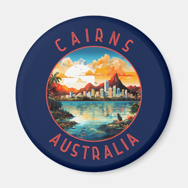 Cairns Australia Retro Distressed Circle Magnet (Front)