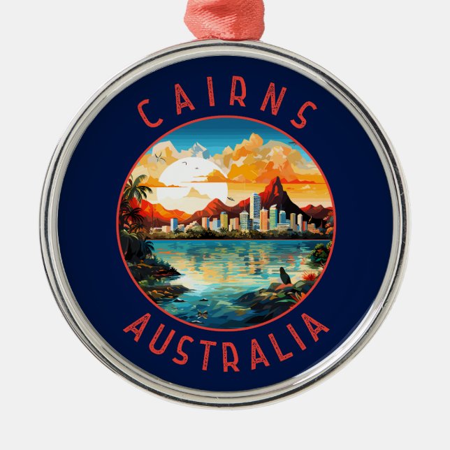 Cairns Australia Retro Distressed Circle Metal Tree Decoration (Front)