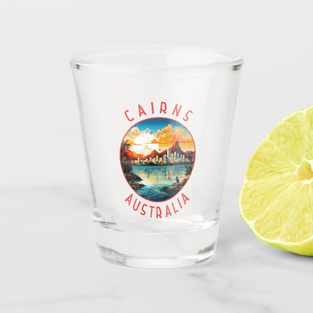 Cairns Australia Retro Distressed Circle Shot Glass (Front)