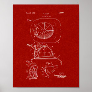 Cairns Fireman Helmet Patent - Burgundy Red Poster