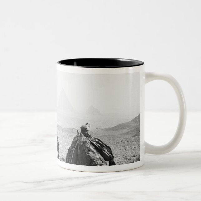 Cairo Egypt, Camel Jockeys Giza Pyramids (NR) Two-Tone Coffee Mug (Right)