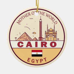 Cairo Egypt City Skyline Emblem Ceramic Tree Decoration