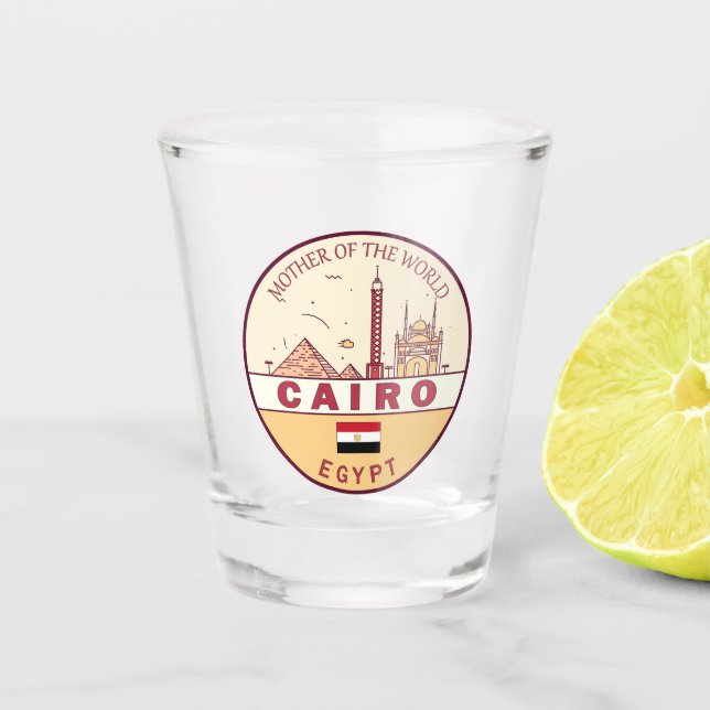 Cairo Egypt City Skyline Emblem Shot Glass (Front)