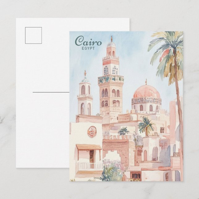 Cairo Egypt Gouache Paint Illustration Travel Postcard (Front/Back)